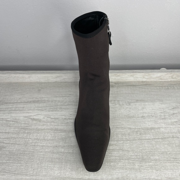 PRADA Donna brown microfiber pointed toe kitten heel ankle boots size 5.5 - Picture 3 of 16